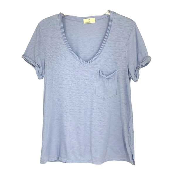 NEW Anthropologie x t.la Lars Sz XS Classic V Neck Pocket Tee T Shirt Light Blue - Picture 2 of 5